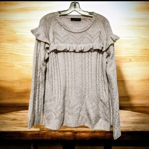 L❤️Ivanka Trump Gemstone Ruffled Cable Knit Sweater - Cream Ivory- NWT